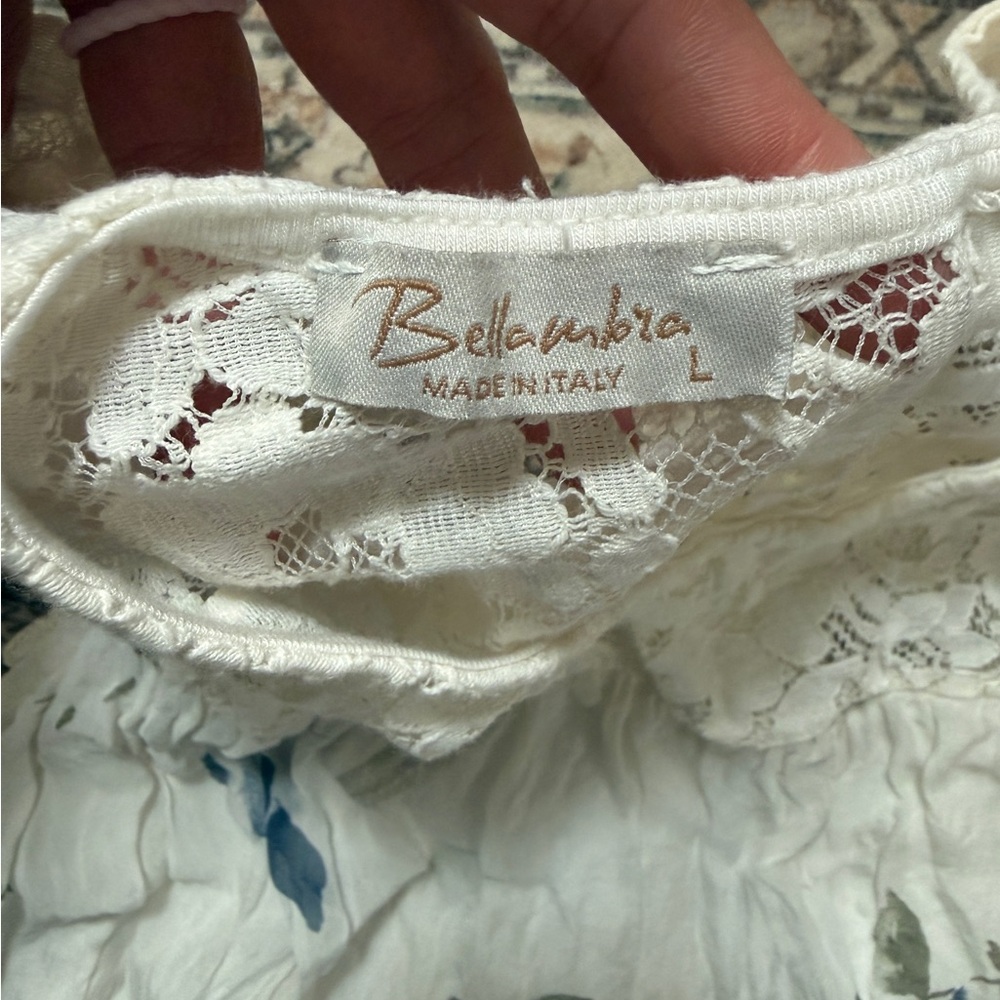 100% Silk Bellambra Made in Italy Floral Blouse - Lace Yoke- Size Large - Picture 8 of 9